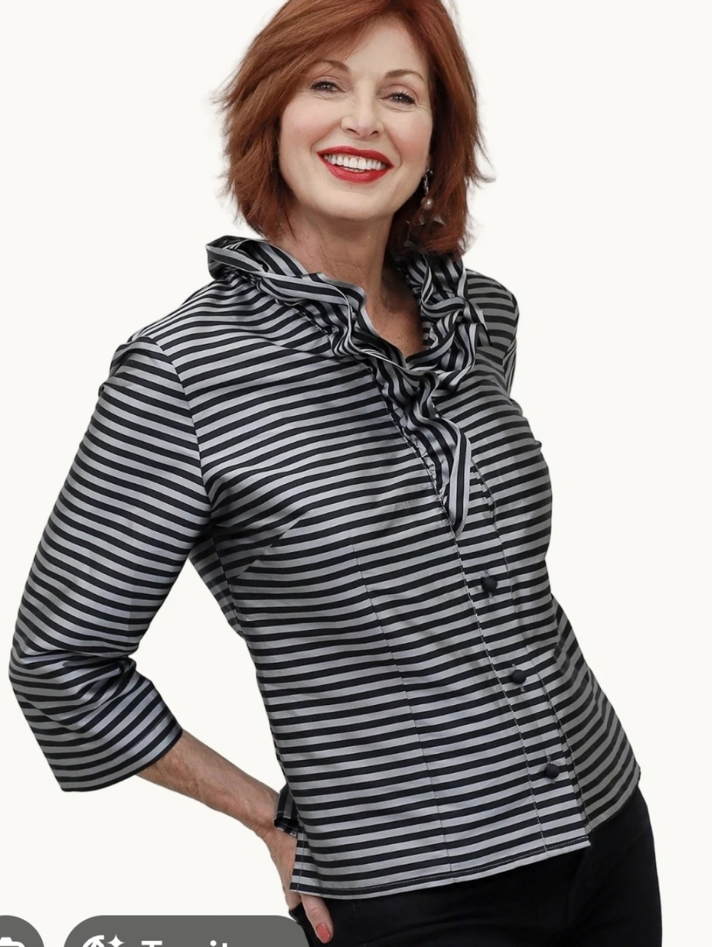 Connie Roberson Celine Black White Check Silk Blouse XL